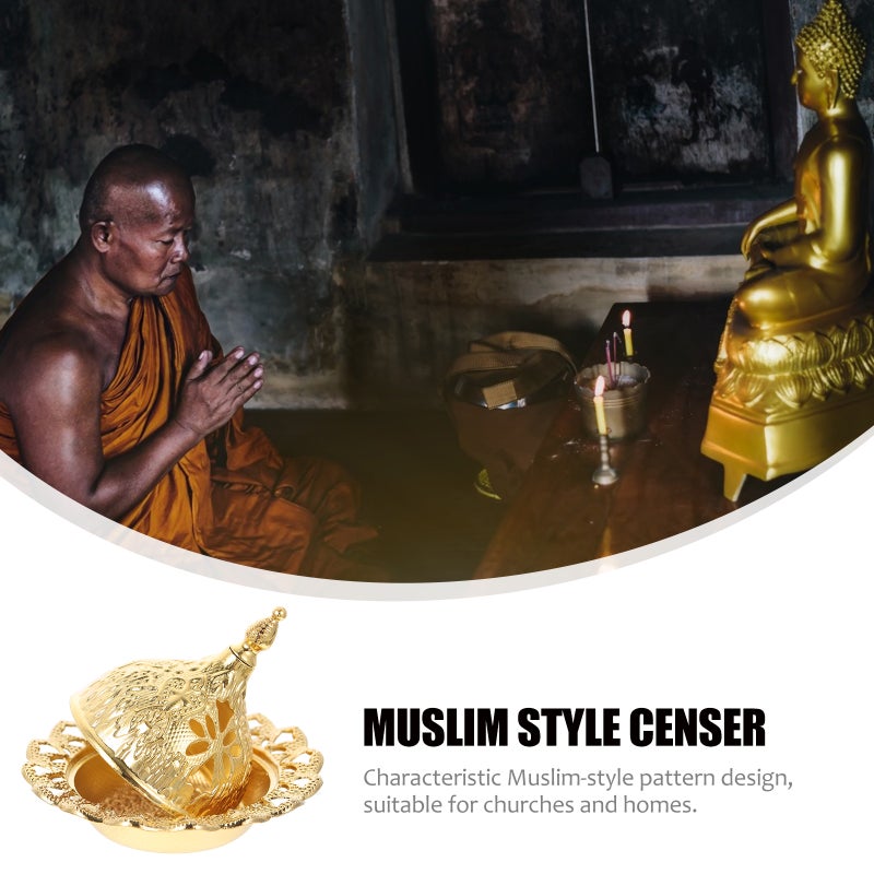 1pc Mini Alloy Incense Burner Muslim Alloy Censer Household Incense Container - Image 4
