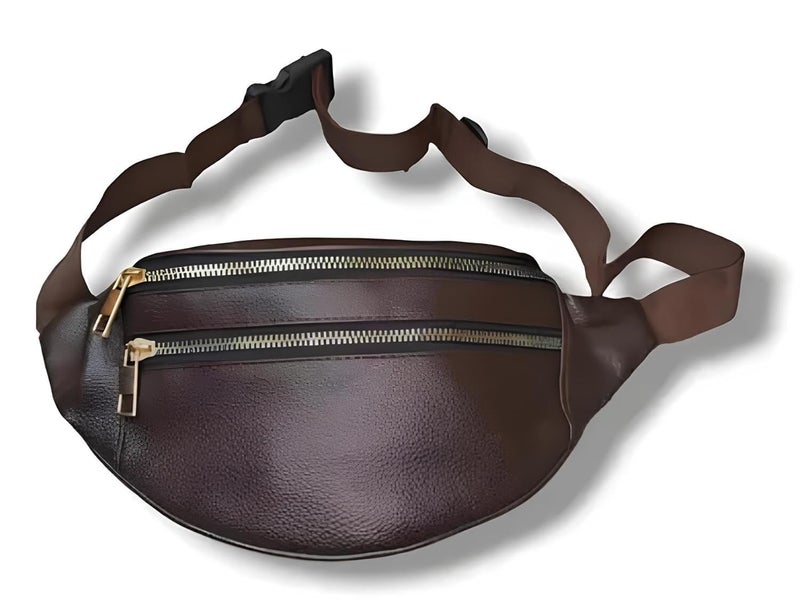 BigPlayer Stylish Unisex PU Leather Waist/Chest/Fanny/Pouch/Belt Sport Bag Travel Pouch Elegant Style Document Money for Men and Women Adjustable Strap (Brown, Pack of: 1) - Image 1