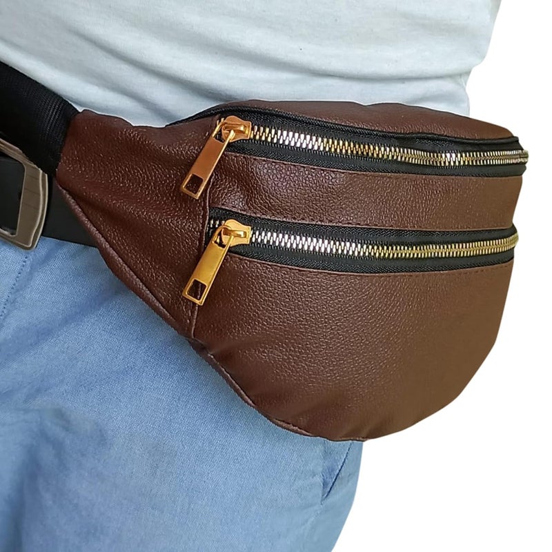 BigPlayer Stylish Unisex PU Leather Waist/Chest/Fanny/Pouch/Belt Sport Bag Travel Pouch Elegant Style Document Money for Men and Women Adjustable Strap (Brown, Pack of: 1) - Image 3