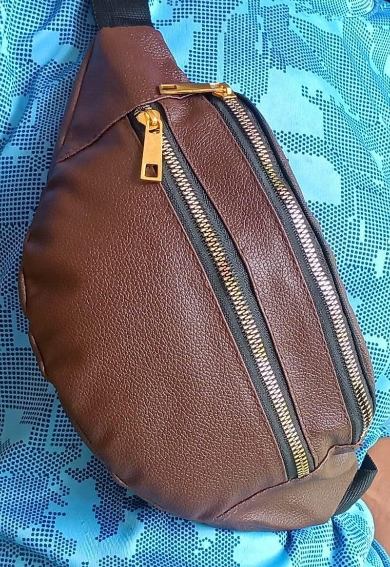 BigPlayer Stylish Unisex PU Leather Waist/Chest/Fanny/Pouch/Belt Sport Bag Travel Pouch Elegant Style Document Money for Men and Women Adjustable Strap (Brown, Pack of: 1) - Image 2