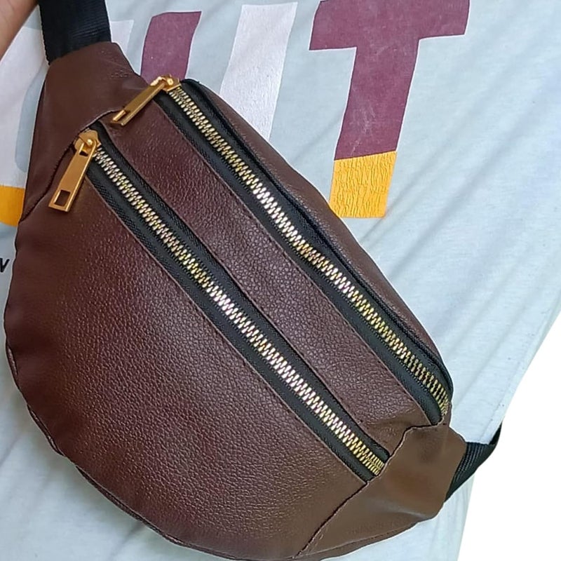 BigPlayer Stylish Unisex PU Leather Waist/Chest/Fanny/Pouch/Belt Sport Bag Travel Pouch Elegant Style Document Money for Men and Women Adjustable Strap (Brown, Pack of: 1) - Image 4