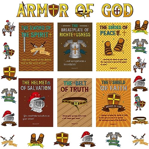 Harloon 41 Pcs Armor of God Bulletin Boards Religious Classroom Decorations Wall Christian Bible Verse Poster Medieval Knight Cutouts for Kids Teachers Jesus Church Sunday School Party Supplies - Image 1
