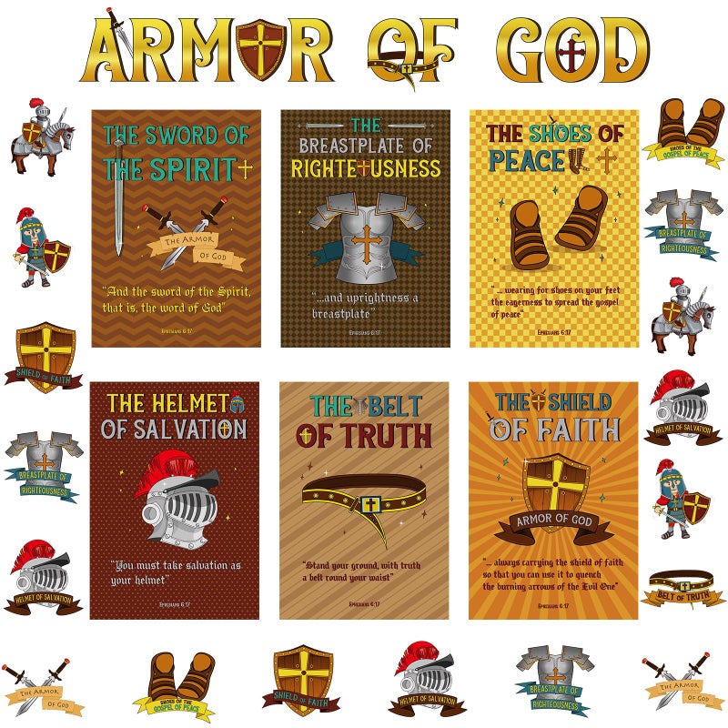 Harloon 41 Pcs Armor of God Bulletin Boards Religious Classroom Decorations Wall Christian Bible Verse Poster Medieval Knight Cutouts for Kids Teachers Jesus Church Sunday School Party Supplies - Image 2
