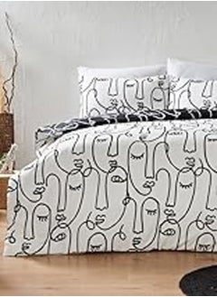 Matalan Matalan Cotton Rich Abstract Face Duvet Cover, Double Size, Black 