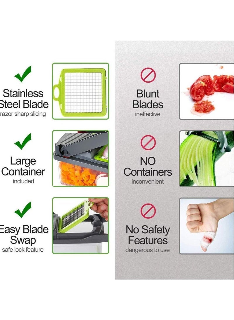 Vegetable Chopper Slicer Dicer - 12-in-1 Fruits Cutter Mandoline Slicer Food Chopper/Cutter with 7 Stainless Steel Blades, Adjustable Slicer & Dicer with Storage Container - Image 5