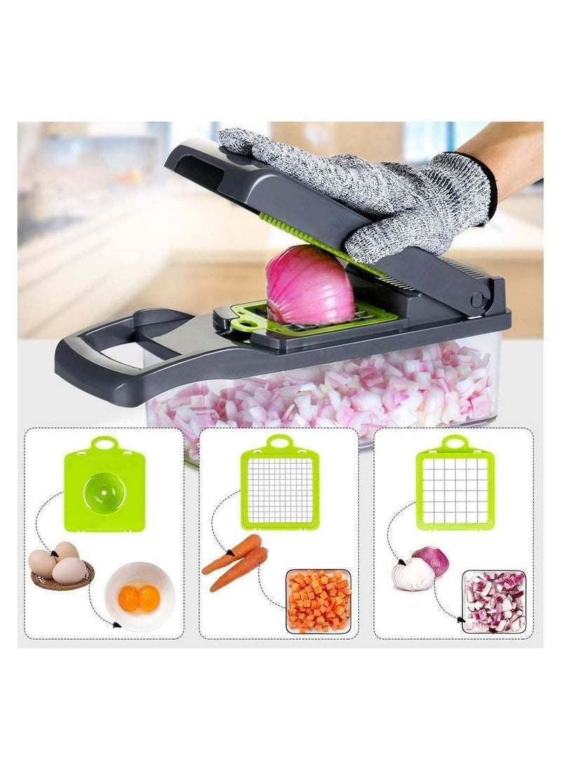 Vegetable Chopper Slicer Dicer - 12-in-1 Fruits Cutter Mandoline Slicer Food Chopper/Cutter with 7 Stainless Steel Blades, Adjustable Slicer & Dicer with Storage Container - Image 3