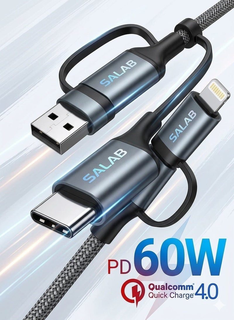 Salab USB C Lightning Adapter Cable 60W USB C Cable PD Fast Charging 4 in 1 USB Multi Cable for iPhone 15 14 13,MacBook Pro 2023 iPad Mini 6,Samsung Galaxy S22 S21 S20 - Image 2