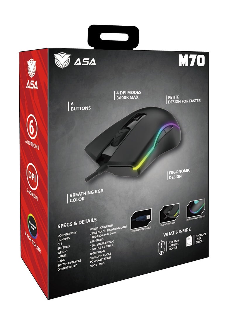 Ergonomic Wired Gaming Mouse with High Performance, 6 Buttons, 4 DPI Modes, Luminescence RGB Color