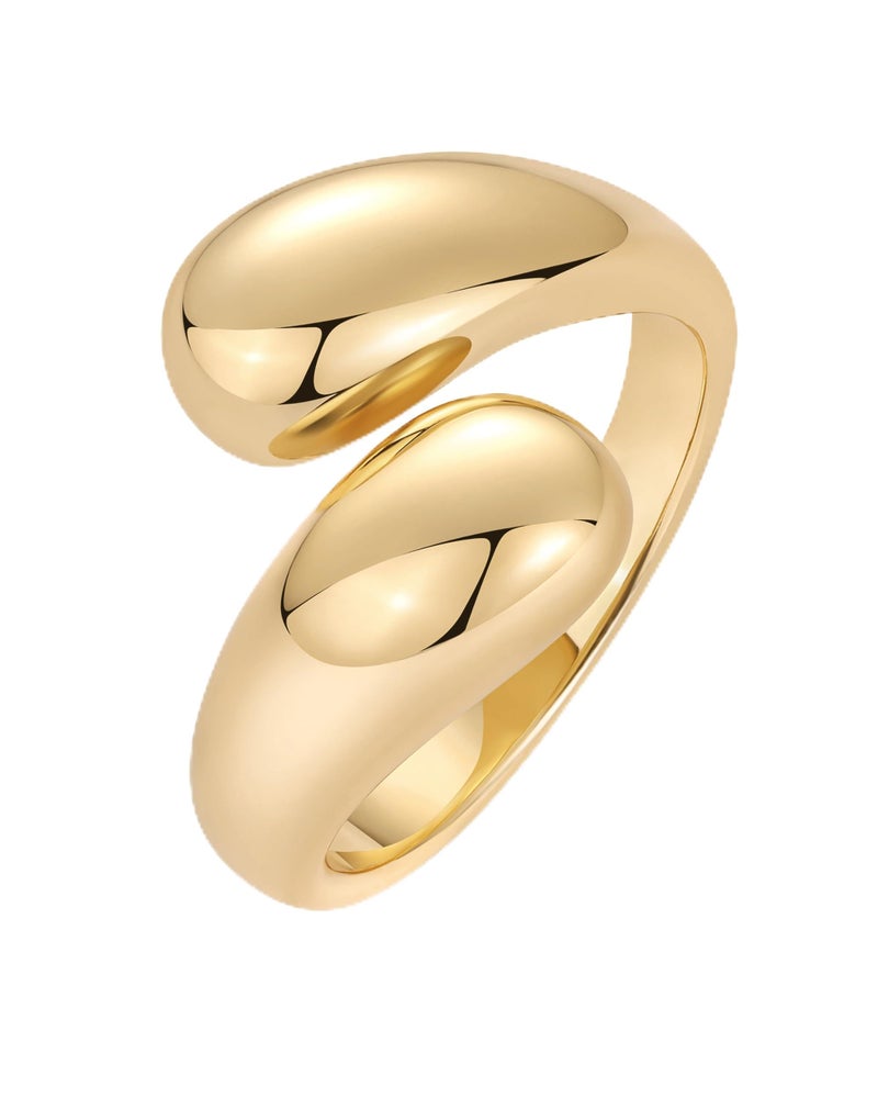 PAVOI 14K Yellow Gold Plated Chunky Open Twist Stackable Rings for Women | Bold Crossover Statement Ring Band | Size 9 - Image 1