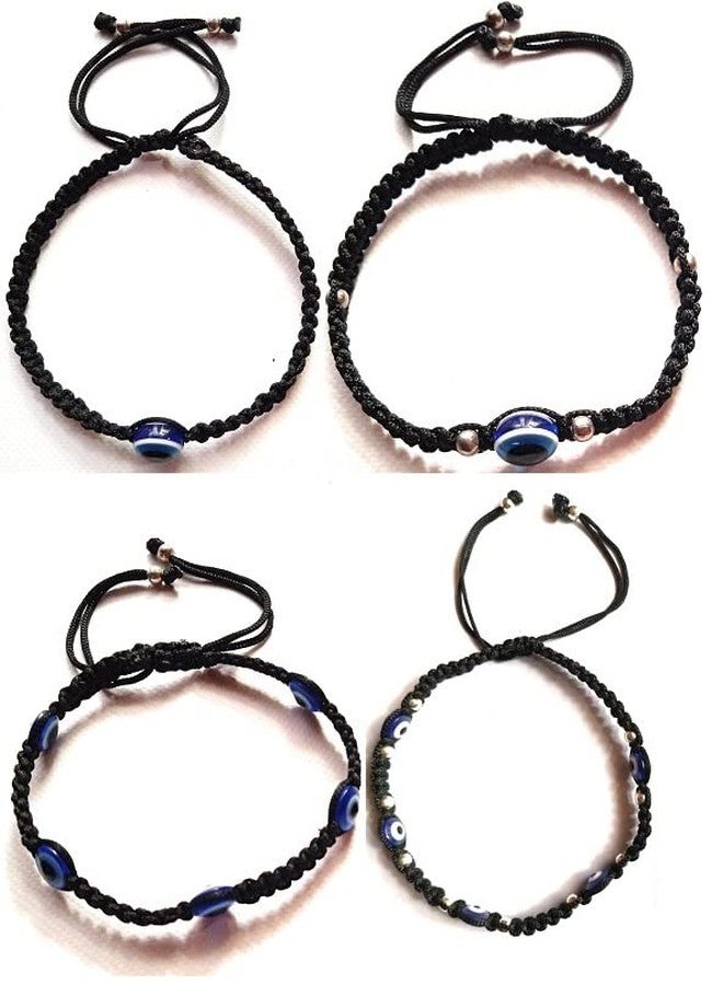 Jyokrish Handmade Adjustable Black Thread Anklet with Blue evil eye For Women | girls | Nazariya |Payal | NazarBattu |Adult |Free Size | Multipack| 5PCS | Threadwork