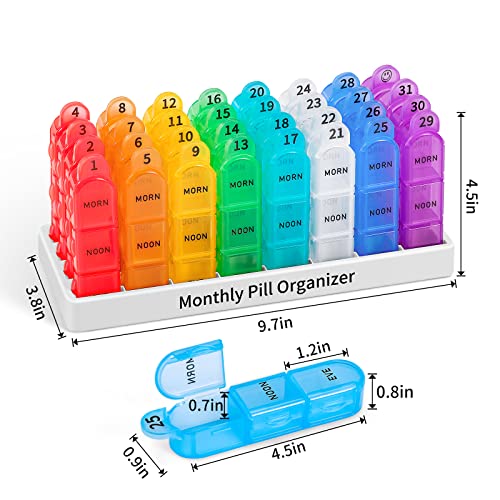 Daviky Monthly Pill Organizer 3 Times a Day, 30 Day Pill Organizer with Small Pill Box, One Month Medicine Organizer, 31 Day Pill Case Pill Container to Hold Vitamin, Supplement and Medication - Image 2