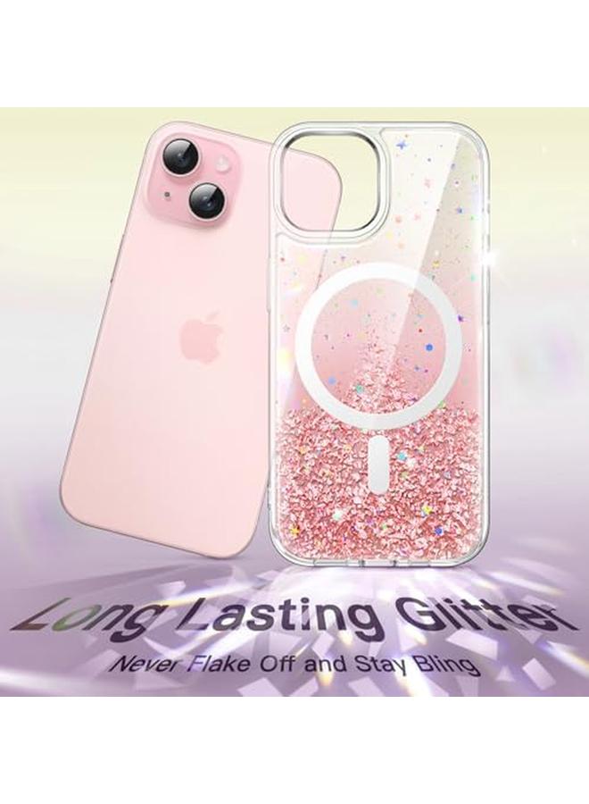 جي تيك جراب لامع لهاتف آيفون 15 بلس مقاس 6.7 بوصة متوافق مع ماج سيف شفاف لامع لامع للنساء والفتيات، غطاء هاتف لامع ومضاد للصدمات مغناطيسي وردي - Image 3