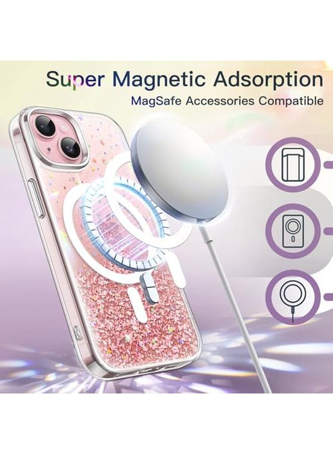 جي تيك جراب لامع لهاتف آيفون 15 بلس مقاس 6.7 بوصة متوافق مع ماج سيف شفاف لامع لامع للنساء والفتيات، غطاء هاتف لامع ومضاد للصدمات مغناطيسي وردي - Image 4