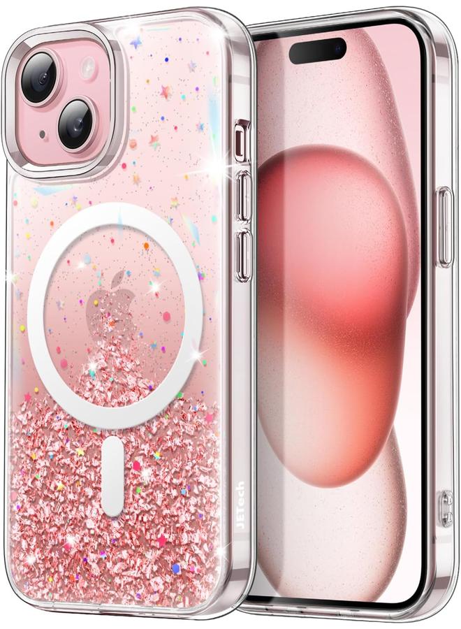 جي تيك جراب لامع لهاتف آيفون 15 بلس مقاس 6.7 بوصة متوافق مع ماج سيف شفاف لامع لامع للنساء والفتيات، غطاء هاتف لامع ومضاد للصدمات مغناطيسي وردي - Image 1