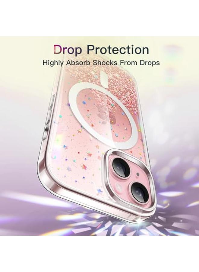جي تيك جراب لامع لهاتف آيفون 15 بلس مقاس 6.7 بوصة متوافق مع ماج سيف شفاف لامع لامع للنساء والفتيات، غطاء هاتف لامع ومضاد للصدمات مغناطيسي وردي - Image 5