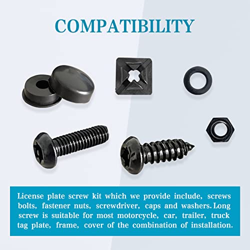 RBOKO Black Anti Theft License Plate Screws Kits, Rustproof Stainless Steel Car Tag Plate Mounting Hardware M6 (1/4") Tamper Proof, Matte Black Caps Covers Fastener Nut for Front Rear Frame Holder Mounting - Image 4