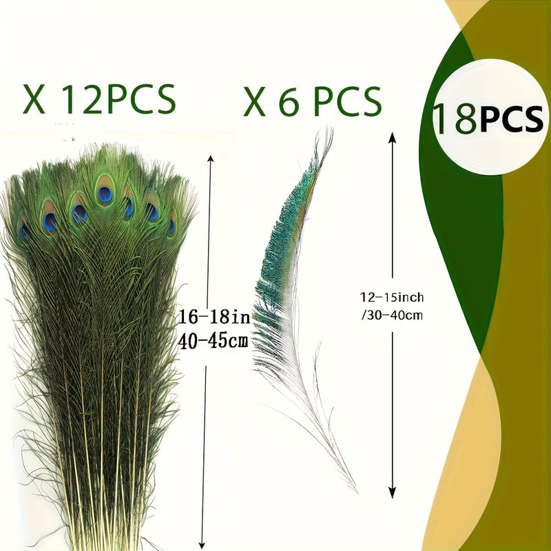 Green Artificial Peacock Feathers 18 Pieces Bulk Set for Vase Wedding Home Party DIY Craft Decoration - Image 2