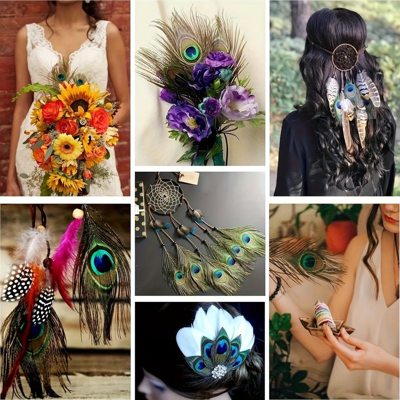 Green Artificial Peacock Feathers 18 Pieces Bulk Set for Vase Wedding Home Party DIY Craft Decoration - Image 5