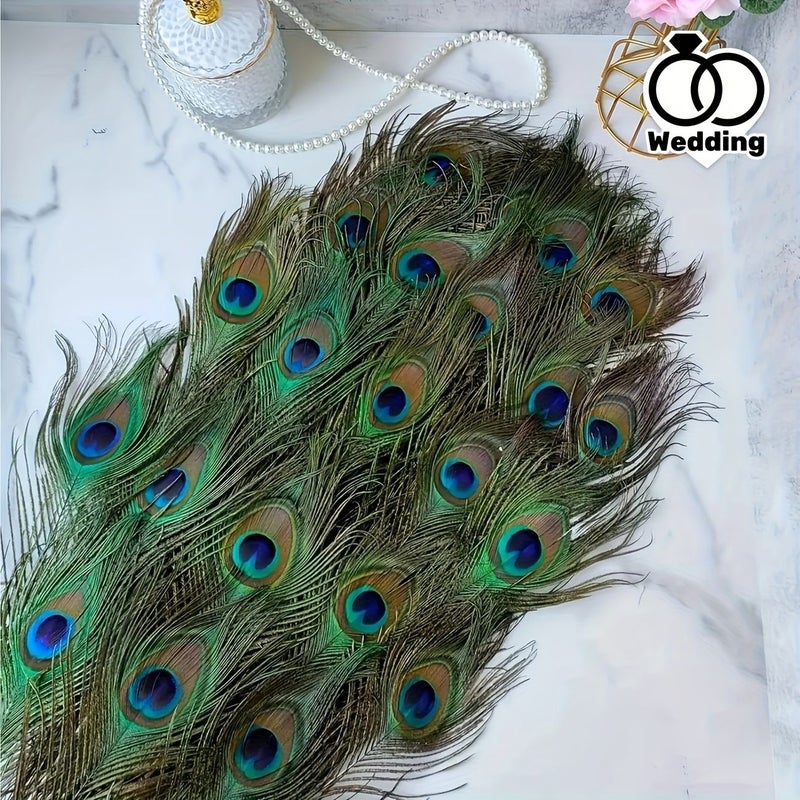 Green Artificial Peacock Feathers 18 Pieces Bulk Set for Vase Wedding Home Party DIY Craft Decoration - Image 4