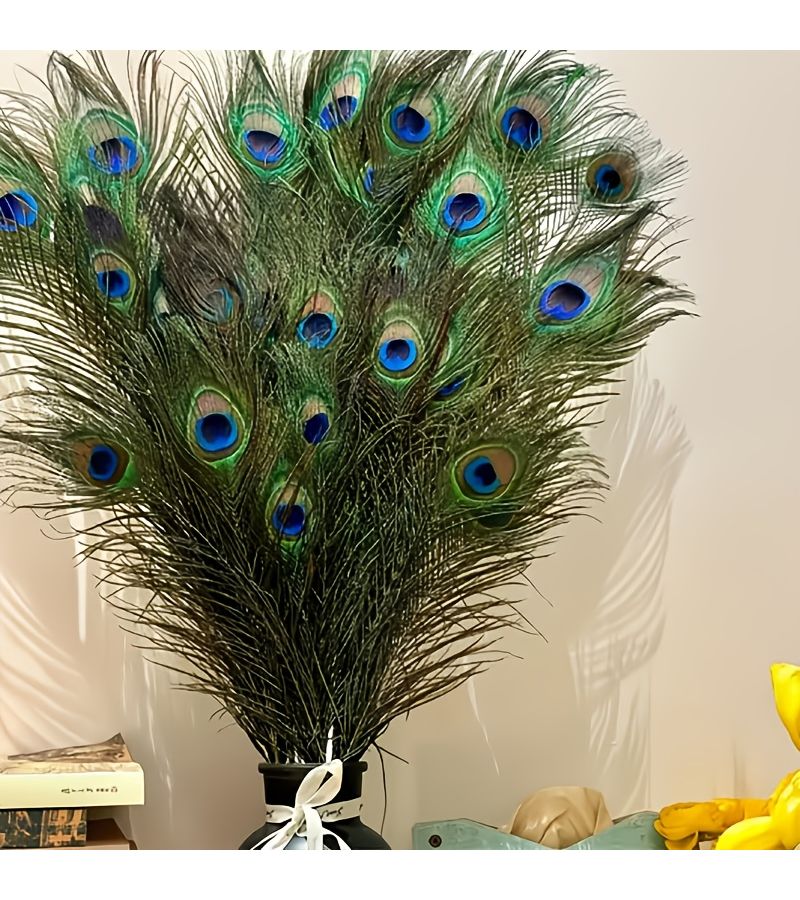Green Artificial Peacock Feathers 18 Pieces Bulk Set for Vase Wedding Home Party DIY Craft Decoration - Image 1