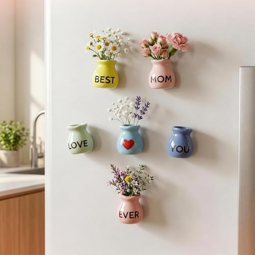 Cacukap Mother's Gifts for Mom Birthday Gifts from Daughter Son - 6 Pcs Refrigerator Magnets - Mini Vase Magnets for Fridge with Artificial Flowers, Christmas Valentines Day Gifts for Moms - Image 3