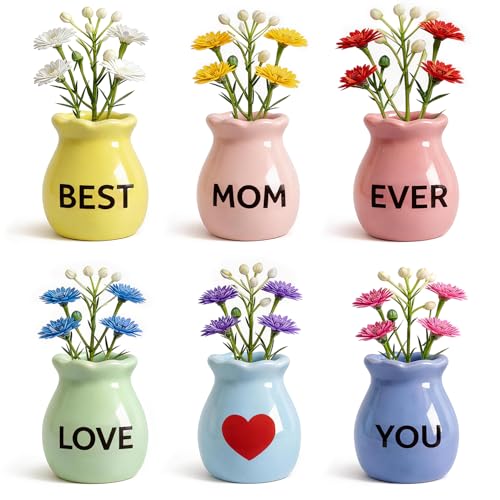 Cacukap Mother's Gifts for Mom Birthday Gifts from Daughter Son - 6 Pcs Refrigerator Magnets - Mini Vase Magnets for Fridge with Artificial Flowers, Christmas Valentines Day Gifts for Moms - Image 1