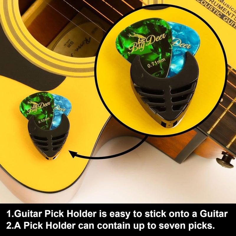 BigDeer 30 Pack Bright celluloid guitar picks, including 0.46mm, 0.71mm, 0.96mm and 1.2mm picks for acoustic guitars, ukulele, bass in tin case,comes with two guitar pick holders - Image 5