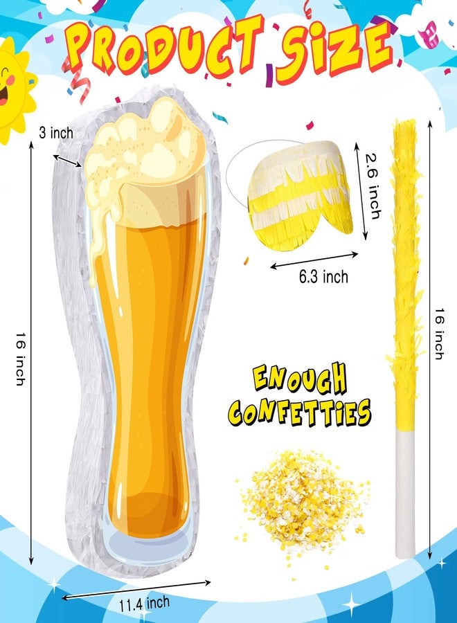 Sratte Beer Piñata with Stick and Blindfold Confetti Beer Glass Piñata Cheers to Beers Mug Piñata Hanging Decoration Mexican Piñatas for Adult Birthday Bachelor Party Game Supplies (Stylish) - Image 2