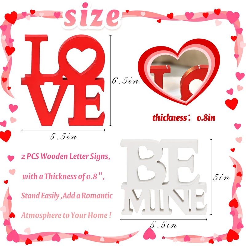 KORMMCO Valentines Love Be Mine Wooden Signs - Romantic 2PSC Letter Sign Decorations for Tabletop, Mantle, Tiered Trays, Decor for Weddings, Anniversaries Home Decor - Image 3