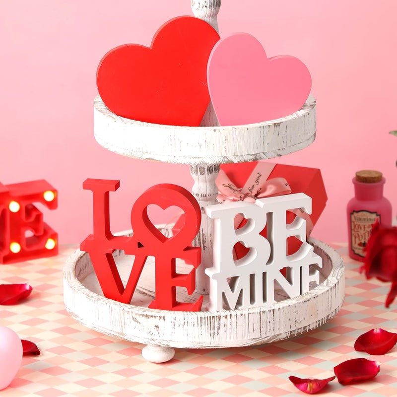 KORMMCO Valentines Love Be Mine Wooden Signs - Romantic 2PSC Letter Sign Decorations for Tabletop, Mantle, Tiered Trays, Decor for Weddings, Anniversaries Home Decor - Image 5