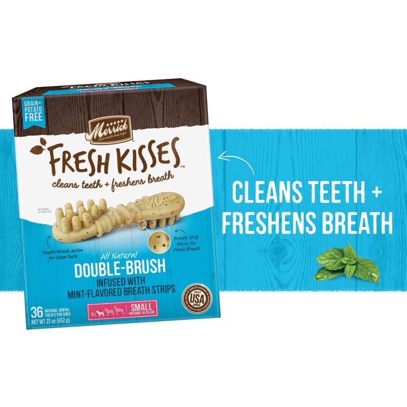 Merrick Fresh Kisses Natural Dental Chews, Toothbrush Treat Shape Infused With Real Mint, Small Dogs 15-25 Lbs - 36 ct. Box - Image 2