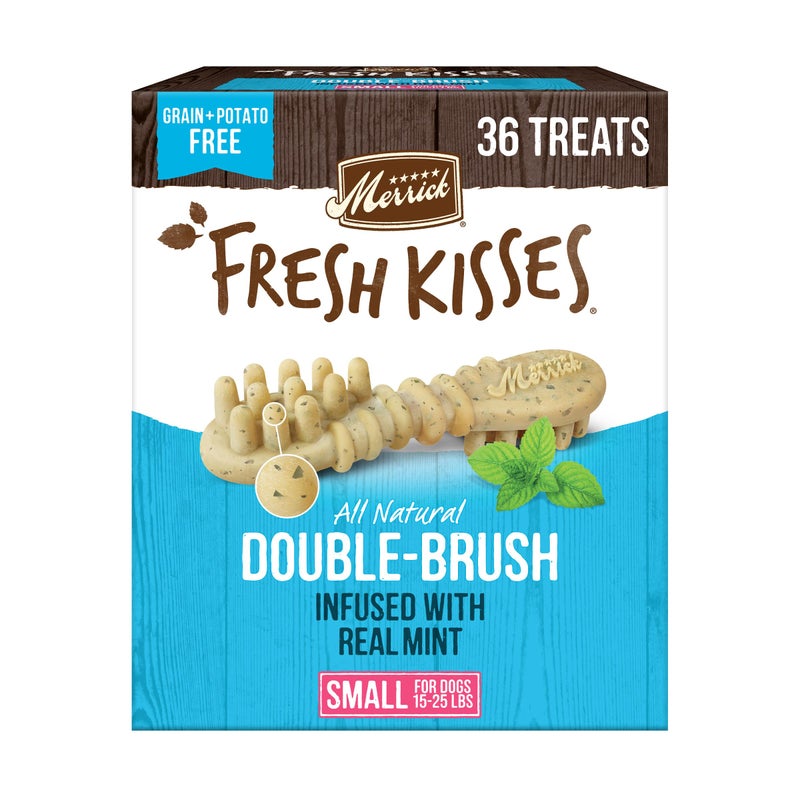 Merrick Fresh Kisses Natural Dental Chews, Toothbrush Treat Shape Infused With Real Mint, Small Dogs 15-25 Lbs - 36 ct. Box - Image 1
