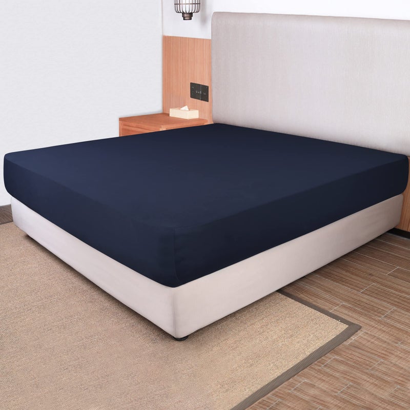 N&Y HOME Queen Size Fitted Sheet Only  4Way Stretch Knit Snug Fit Wrinkle Free  Stay in Place No More Slipping Off for Mattress Soft  Comfortable  Navy Blue Queen 