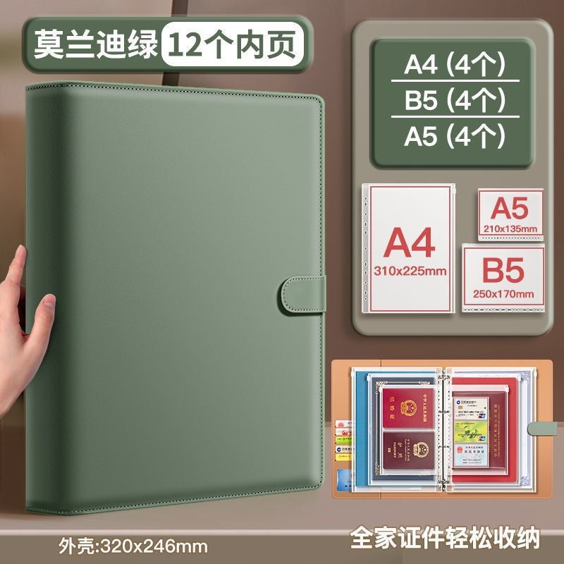 Leather Family Storage Bag Multifunctional A4 Data Loose-Leaf Storage Book Large Capacity Certificate Pregnancy Examination File Book - Image 1