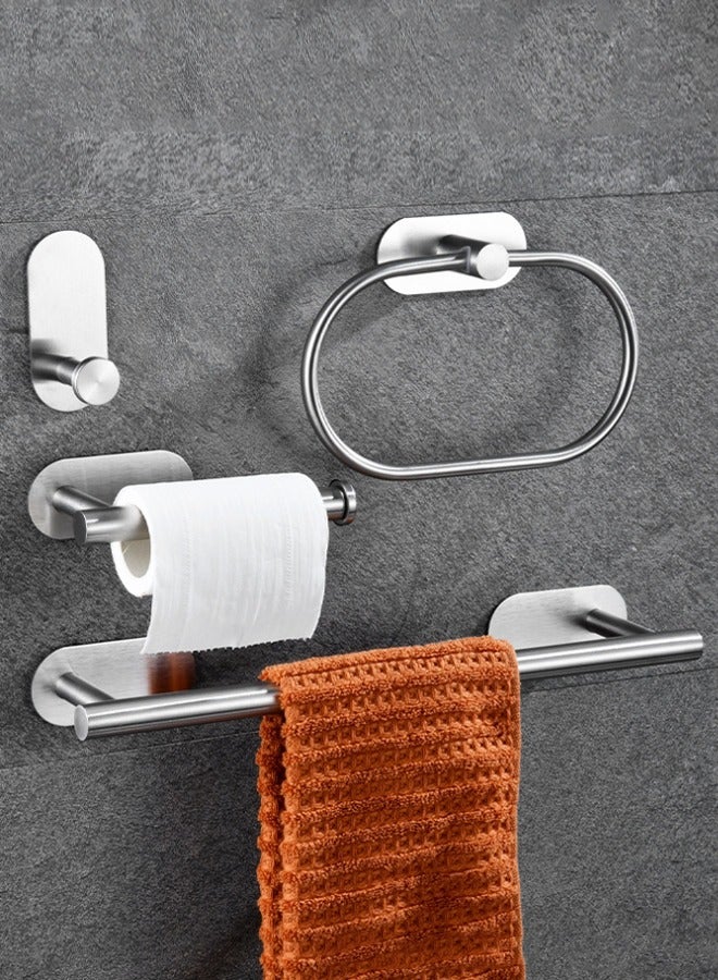 4 Piece Stainless Steel No-Punch Bathroom Hardware Set, Includes Toilet Paper Holder, Hand Towel Bar, Bath Towel Hook, Bathroom Accessory Set - Image 1