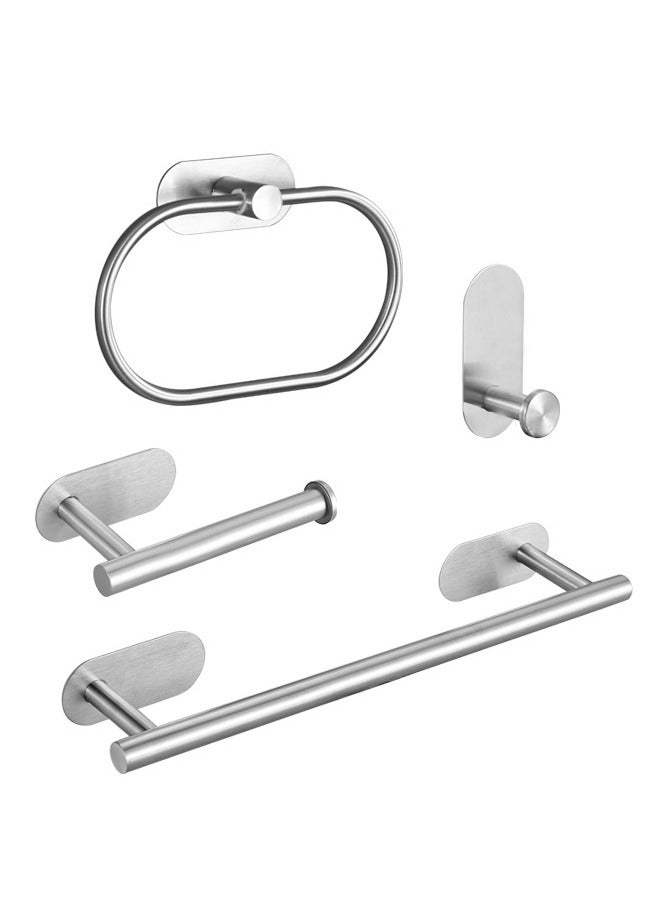 4 Piece Stainless Steel No-Punch Bathroom Hardware Set, Includes Toilet Paper Holder, Hand Towel Bar, Bath Towel Hook, Bathroom Accessory Set - Image 2