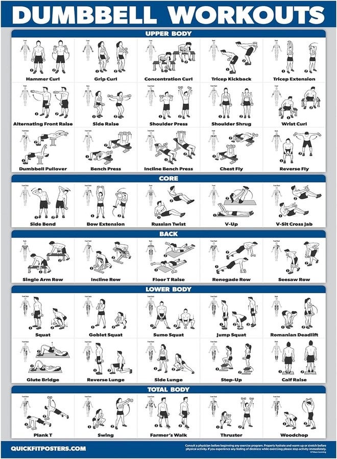 Palace Learning Dumbbell Workout Exercise Poster - Free Weight Body Building Guide | Home Gym Chart - LAMINATED, 18" x 24" - Image 1