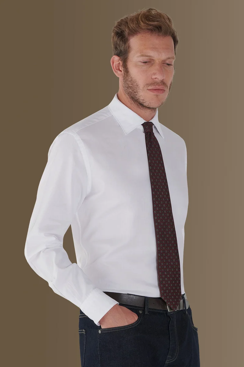 دوبل غانغر French collar new classic washed shirt slim fit superlight oxford - White