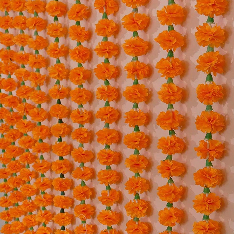 S2S Ganpati Decoration Fabric Artificial Flowers Wall Decoration Orange 10 Pieces - Image 1