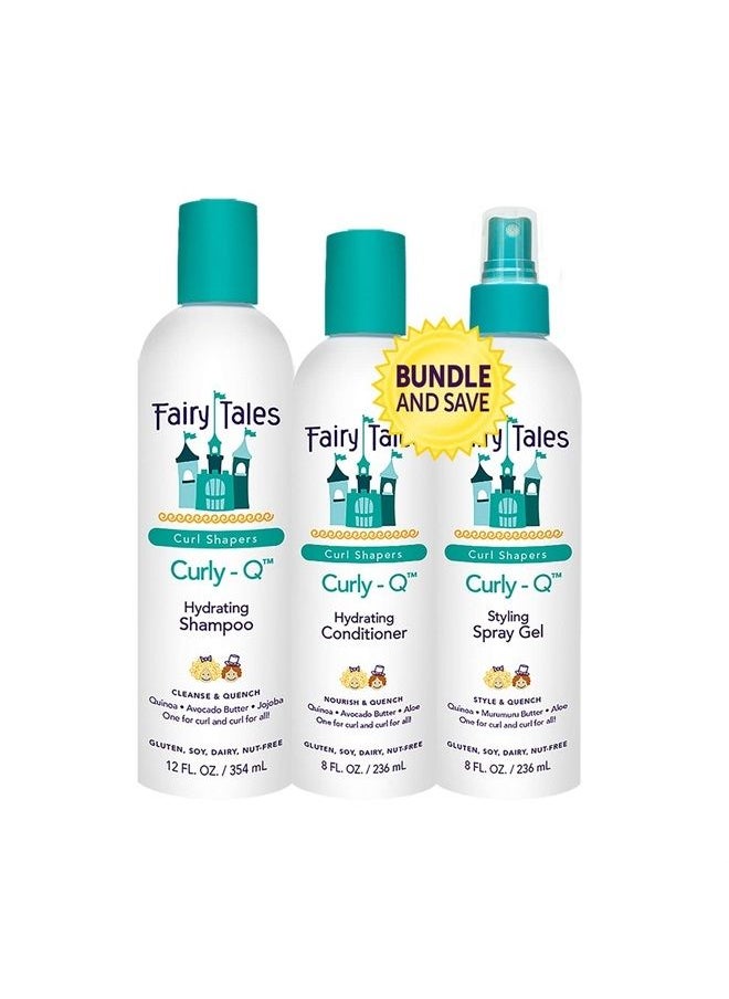 Fairy Tales Curly Q Daily Kids Shampoo, Conditioner, Spray for Curly Hair - Hydrating Kids Bundle for all Types of Curls Including Multi Cultural Hair - Paraben Free, Sulfate Free, Gluten Free, Nut Fr  - Image 1