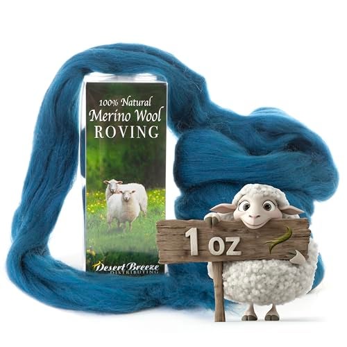 Desert Breeze Distributing 100% Natural Merino Wool Roving - Premium Combed Top Merino Roving Wool - Tapestry, Spinning, Wet Felting & Needle Felting Supplies - 21.5 Micron - 1 oz, Color Teal Blue - Image 5