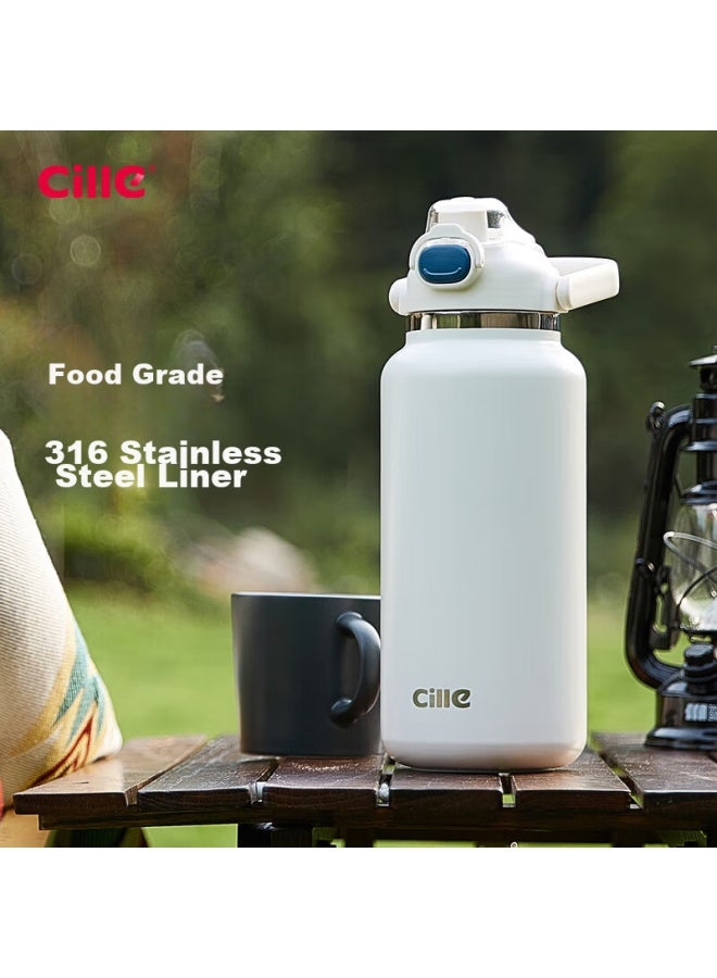 Cille Insulated Water Bottle, Large Capacity, 316 Stainless Steel, Straw Cup, Dual-use Strap, For Men And Women, Outdoor Sports Water Bottle, 1.3l - Image 2