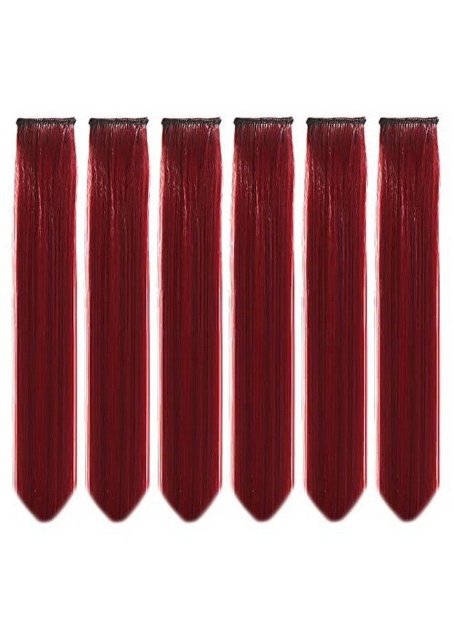 Paradise - Hair Streak Colored Extension Highlighter For Women And Girls (Set Of 6pc) (Wine Maroon) - Image 1