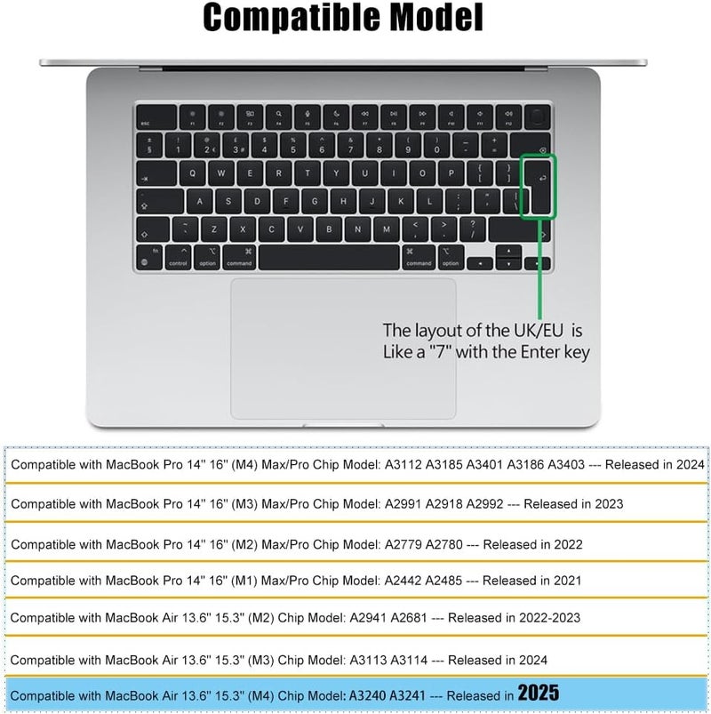 MasiBloom غطاء لوحة المفاتيح لجهاز MacBook مقاس 14 بوصة 2025-2021 (M5 - M1) موديل A3434 A3112, A3185, A3401, A3186, A3403 تخطيط المملكة المتحدة/الاتحاد الأوروبي ملحقات حماية لوحة المفاتيح م�� TPU، شفاف - Image 2