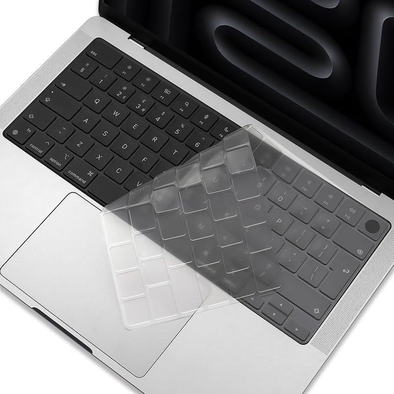MasiBloom غطاء لوحة المفاتيح لجهاز MacBook مقاس 14 بوصة 2025-2021 (M5 - M1) موديل A3434 A3112, A3185, A3401, A3186, A3403 تخطيط المملكة المتحدة/الاتحاد الأوروبي ملحقات حماية لوحة المفاتيح م�� TPU، شفاف - Image 1