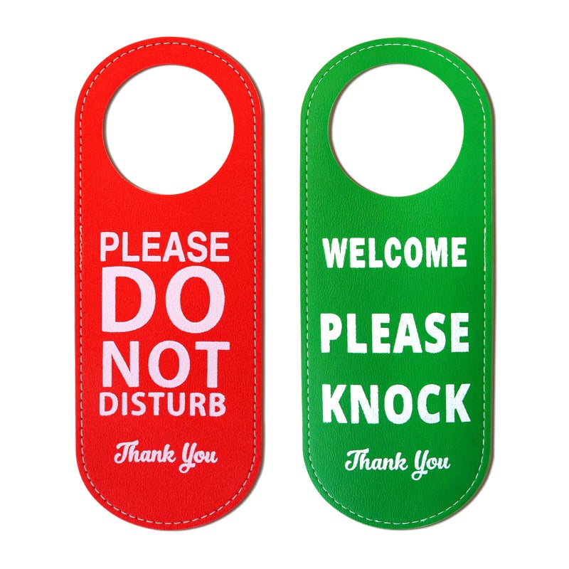 Roucerlin 2Pcs PU Leather Door Hanger Signs DoubleSided Privacy Signs for Home Office Hotel RedGreen - Image 2