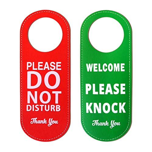 Roucerlin 2Pcs PU Leather Door Hanger Signs DoubleSided Privacy Signs for Home Office Hotel RedGreen - Image 1