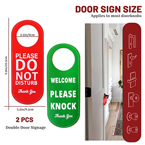 Roucerlin 2Pcs PU Leather Door Hanger Signs DoubleSided Privacy Signs for Home Office Hotel RedGreen - Image 3
