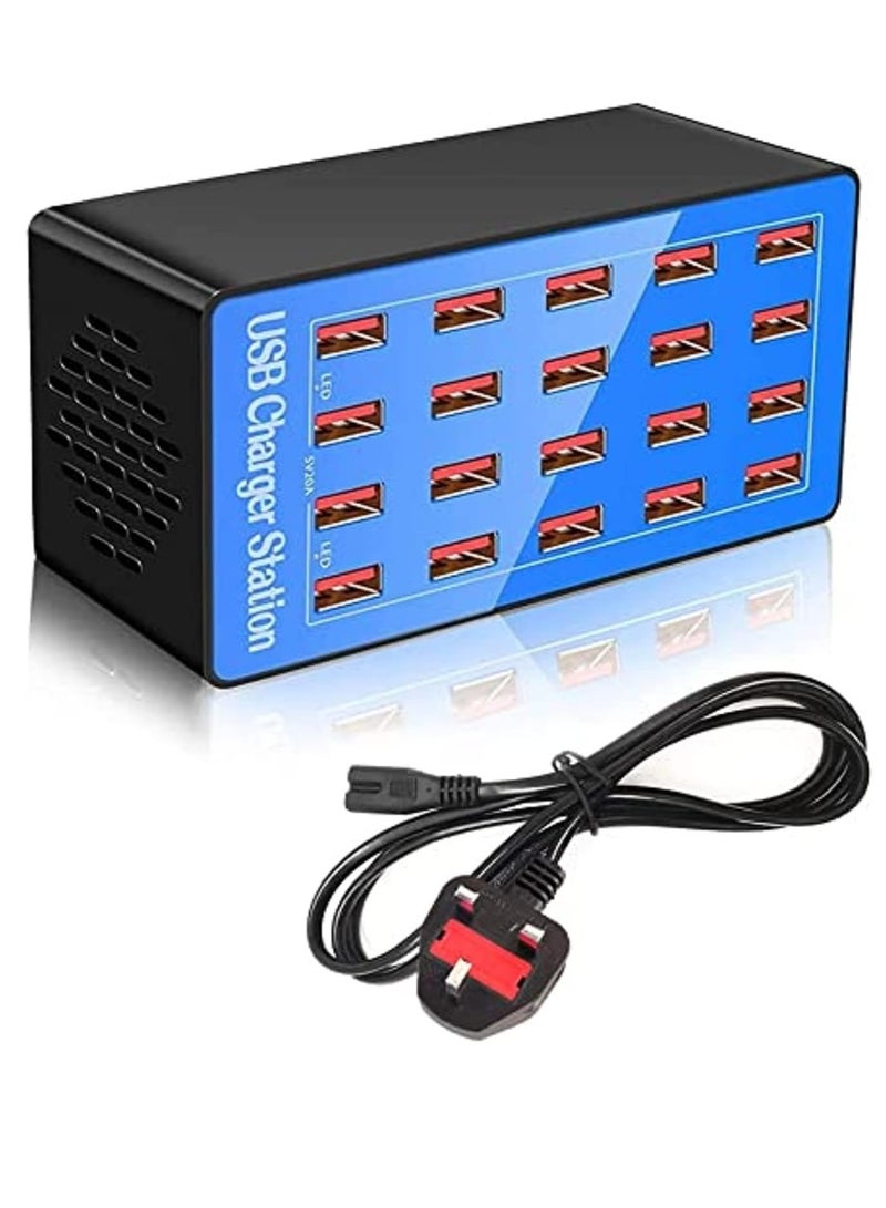 20-Port Multi Ports USB Charger, 100W Multi-USB Charging Station, Multi-Port USB Charger with Smart Detection to charge smartphones - Image 1