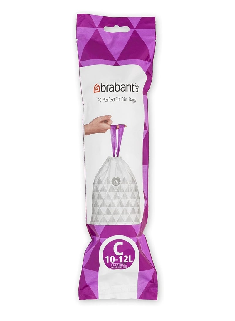 Brabantia PerfectFit Bin Liners Size C (10–12 Litre) – 60 Bags –
 Strong Trash Bags with Tie Tape, White - Image 3
